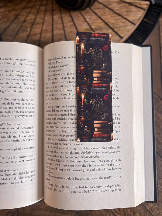 Dark Floral Bookmark, Gold Bookshelf